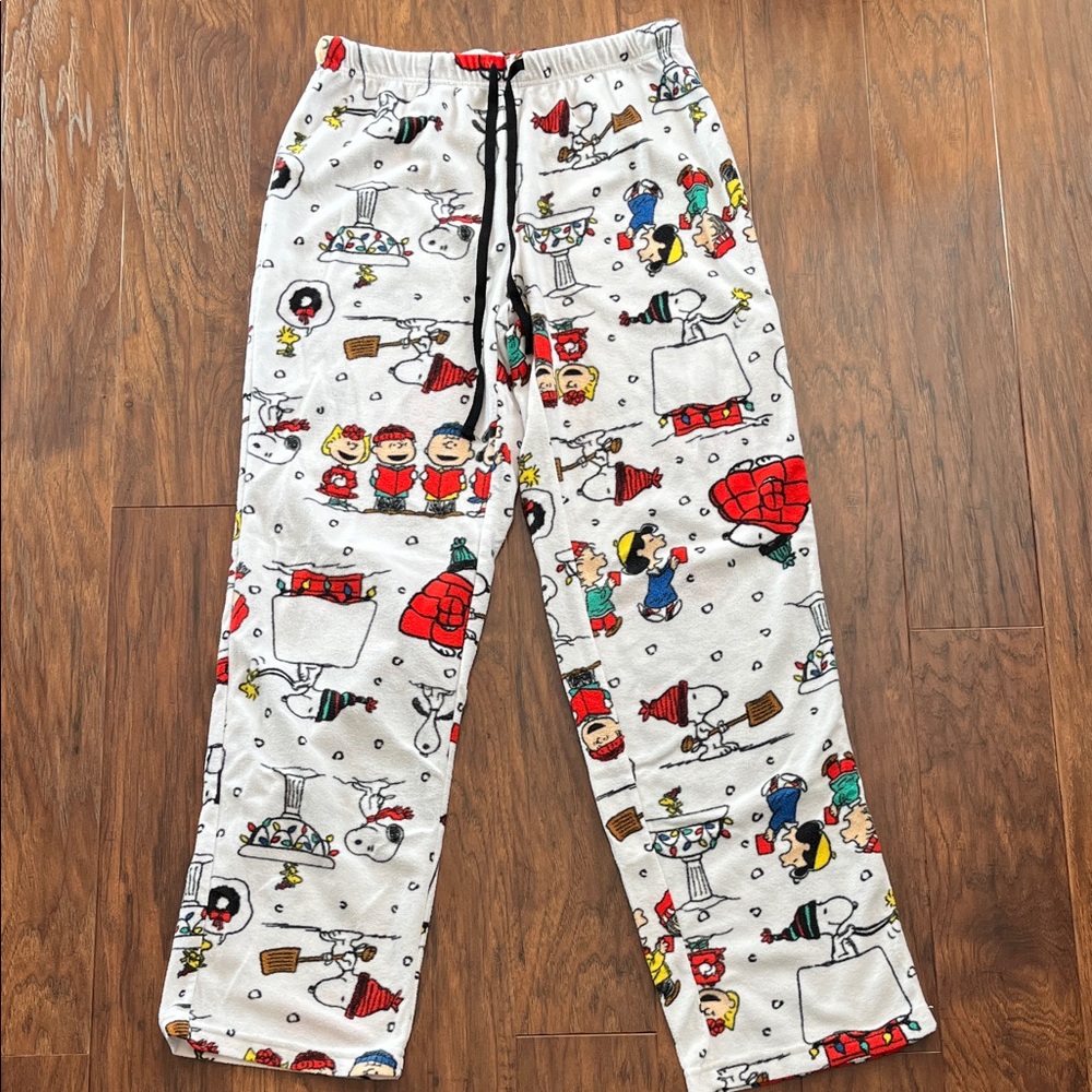 Peanuts White Holiday Print Fleece Jogger Pants